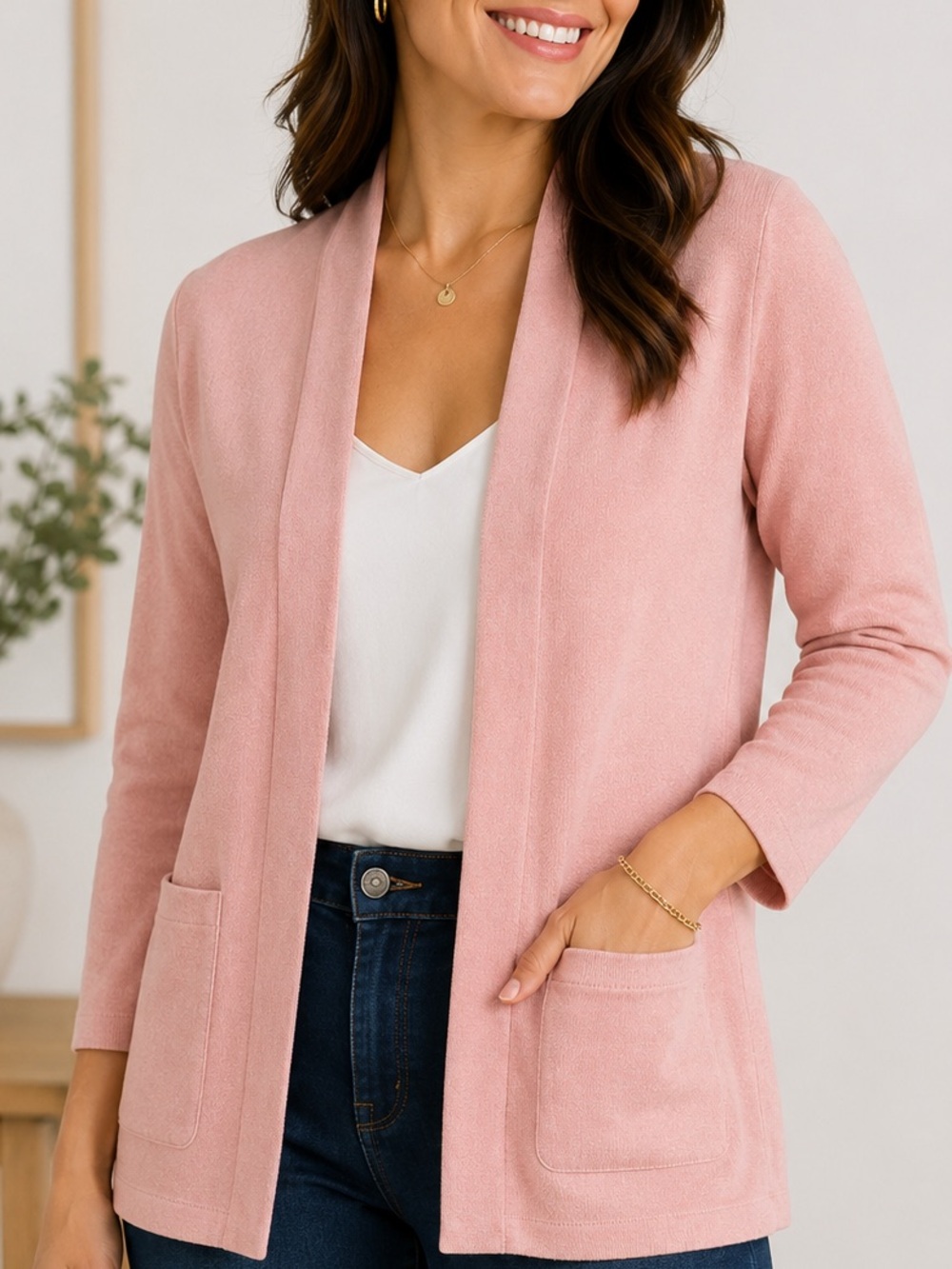 Jones New York Blush Pink Open Front Cardigan Sweater | Size M | Soft Lightweigh